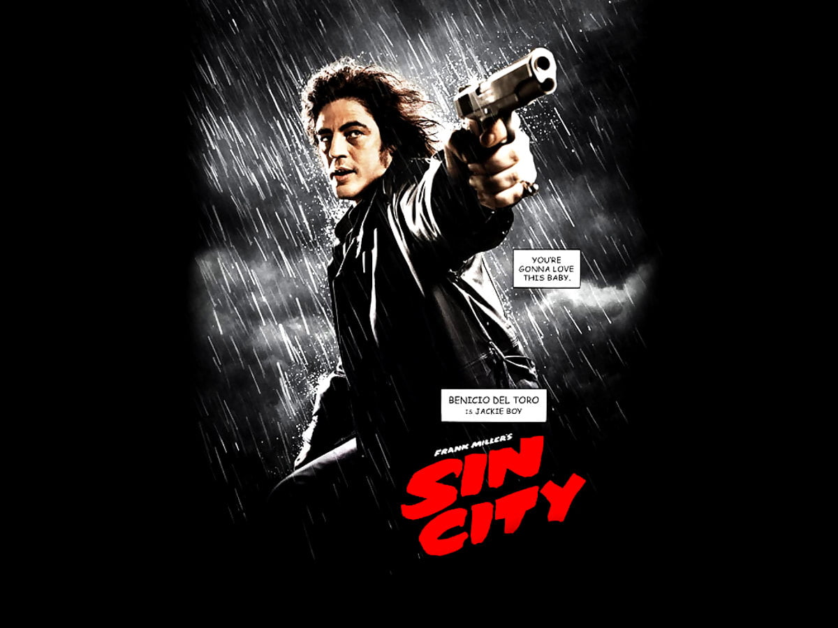 Man in zwart overhemd (scène uit film "Sin City") / gratis HD bureaubladafbeelding 1024x768