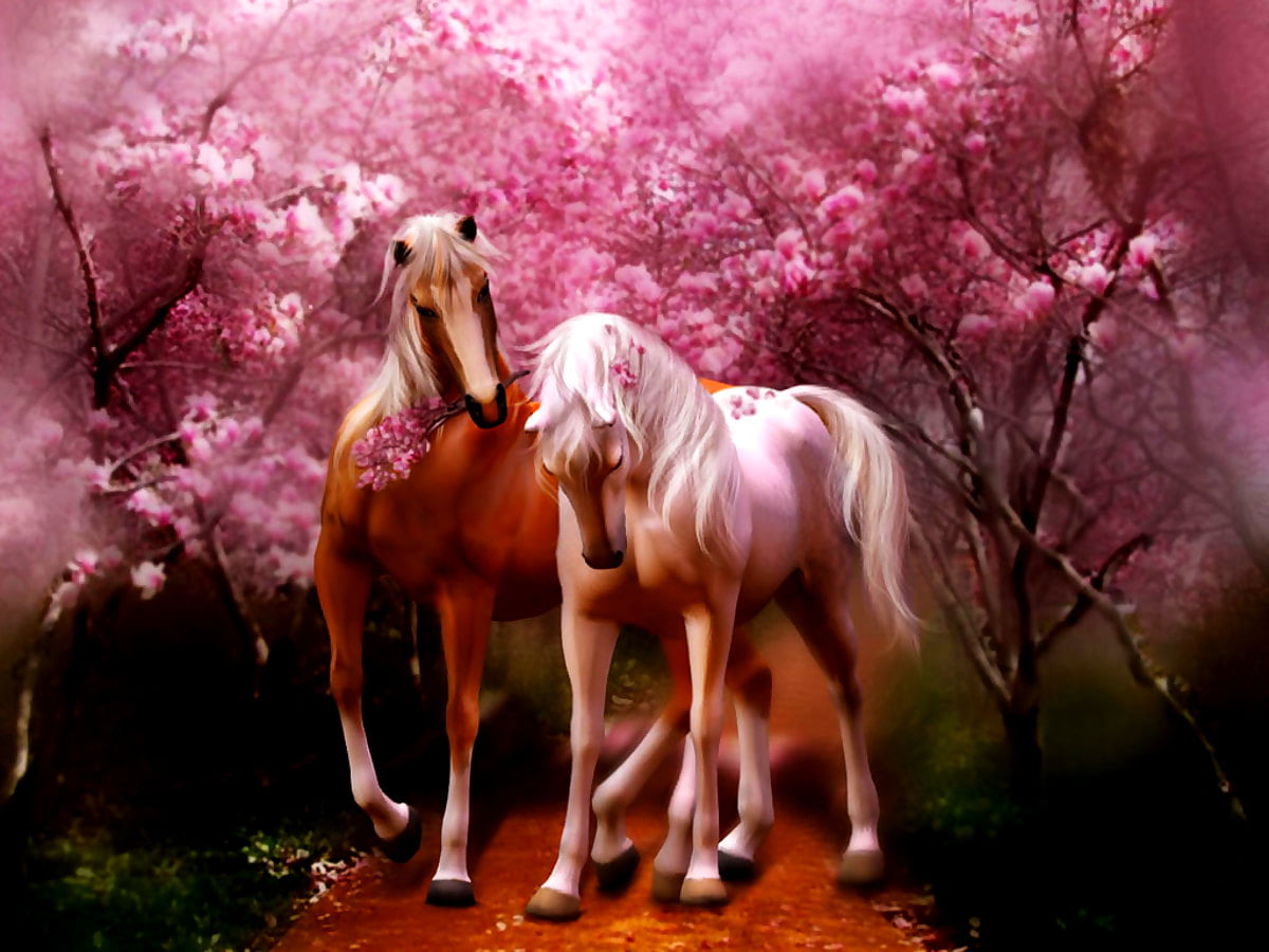 Achtergrond - roze bloemen op paard