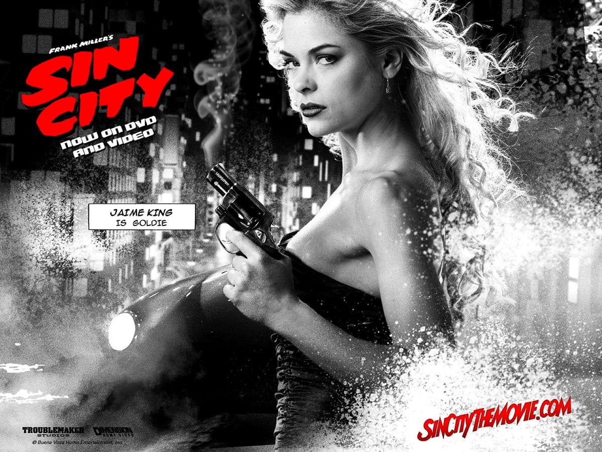 Jaime King met paraplu (scène uit film "Sin City") : HD achtergrond 1600x1200