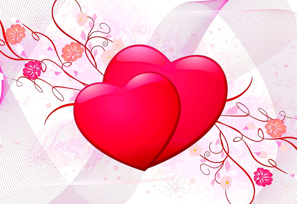 Hart-, liefde, roze, Valentijnsdag, kunst - desktop achtergrond