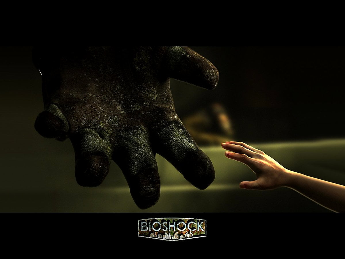 Bioshock, standbeeld, hand-, beeldhouwwerk, duisternis (scène uit videogame "Bioshock") : HD achtergrond 1600x1200