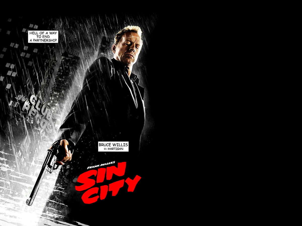 Persoon in zwart overhemd (scène uit film "Sin City") — HD achtergrond 1024x768