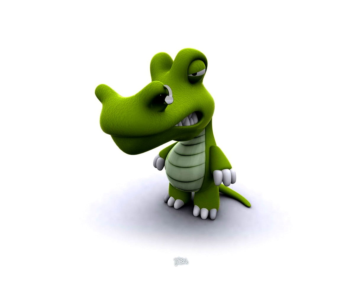 3D clipart, 3D, tekenfilms, groene, krokodil — achtergrond (1500x1200)