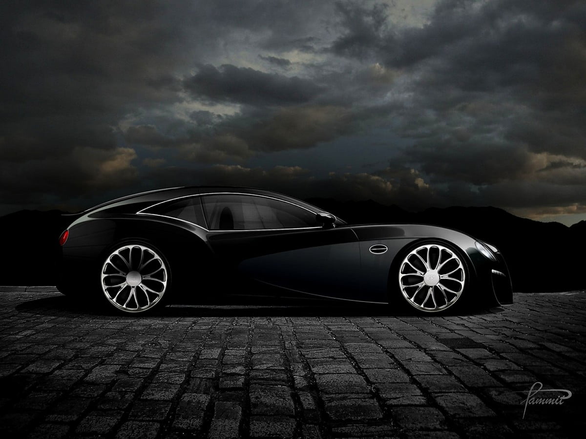 : Bugatti parkeerde voor een bewolkte hemel