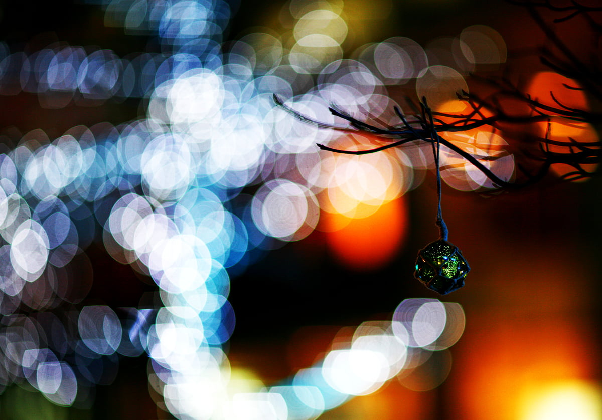Vrolijk kerstfeest, licht, verlichting, abstracte, nacht - achtergrond