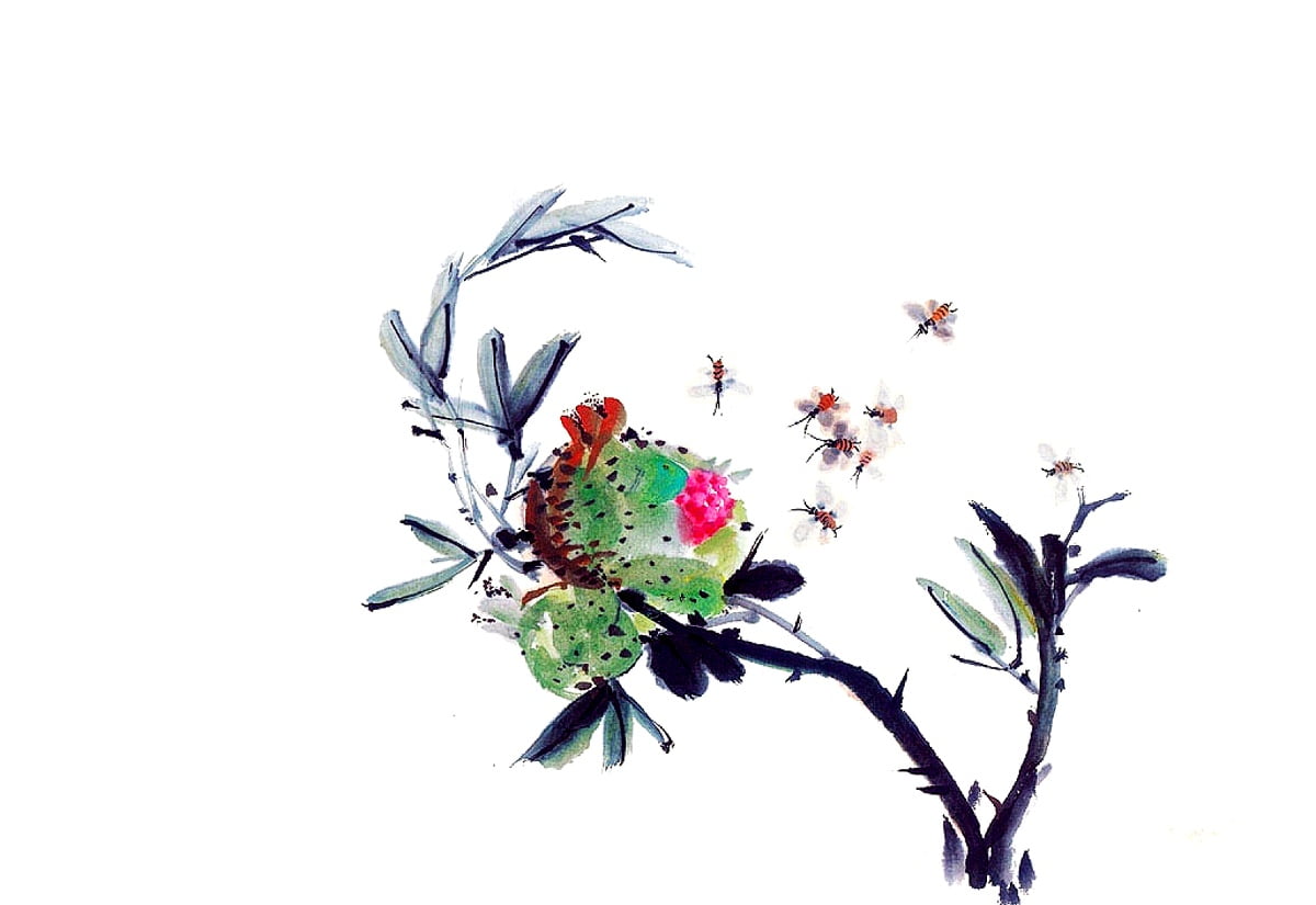 Gratis wallpaper HD - Chinese schilderkunst, Chinese kunst, bloemen, snijbloemen, Ikebana (1600x1100)