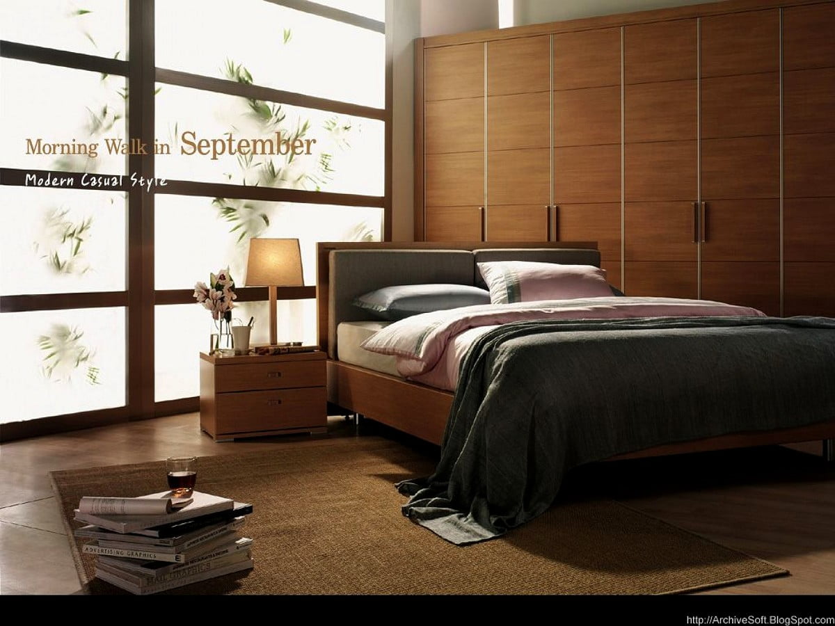 Slaapkamer met bed en bureau in de kamer / achtergrond 1600x1200