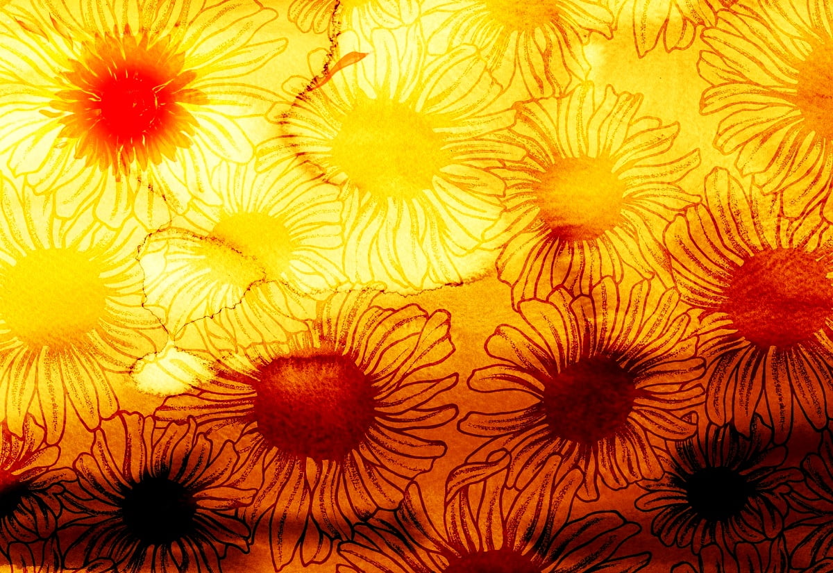 Gratis afbeelding voor achtergrond HD — geschilderde bloemen, oranje, gele, Patroon, bloemen