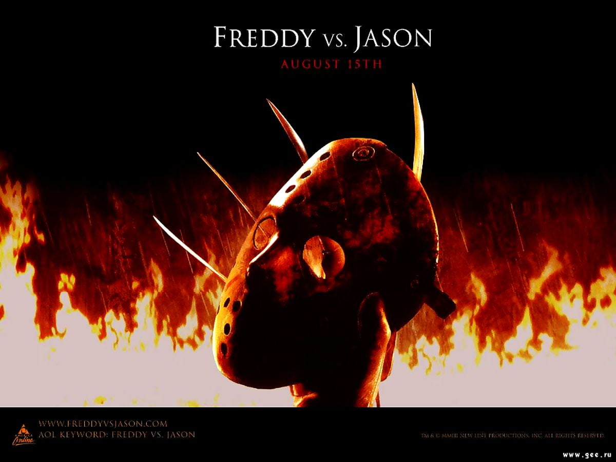 Bureaublad achtergrond / poster, brand, wapen, animatie, films (scène uit film "Freddy vs. Jason")