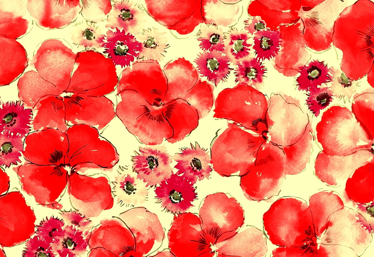 Geschilderde bloemen, rode, bloemblad, roze, bloemen / gratis bureaublad achtergrond