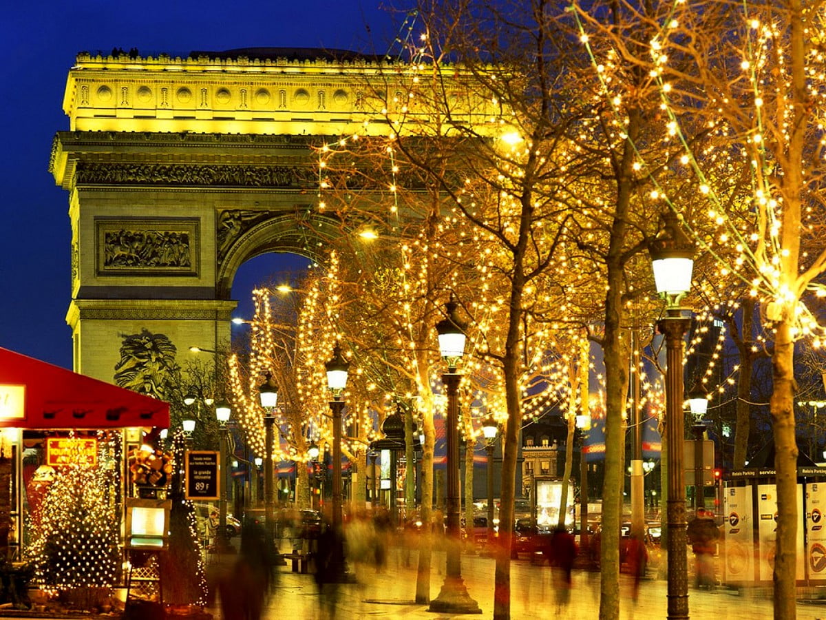 Desktop achtergrond - stad 's nachts (Arc de Triomphe, Parijs, Frankrijk)