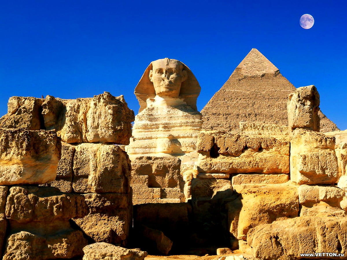 Grote steen (Piramide van Chefren, Remaya Square, Egypte) / HD bureaublad achtergrond