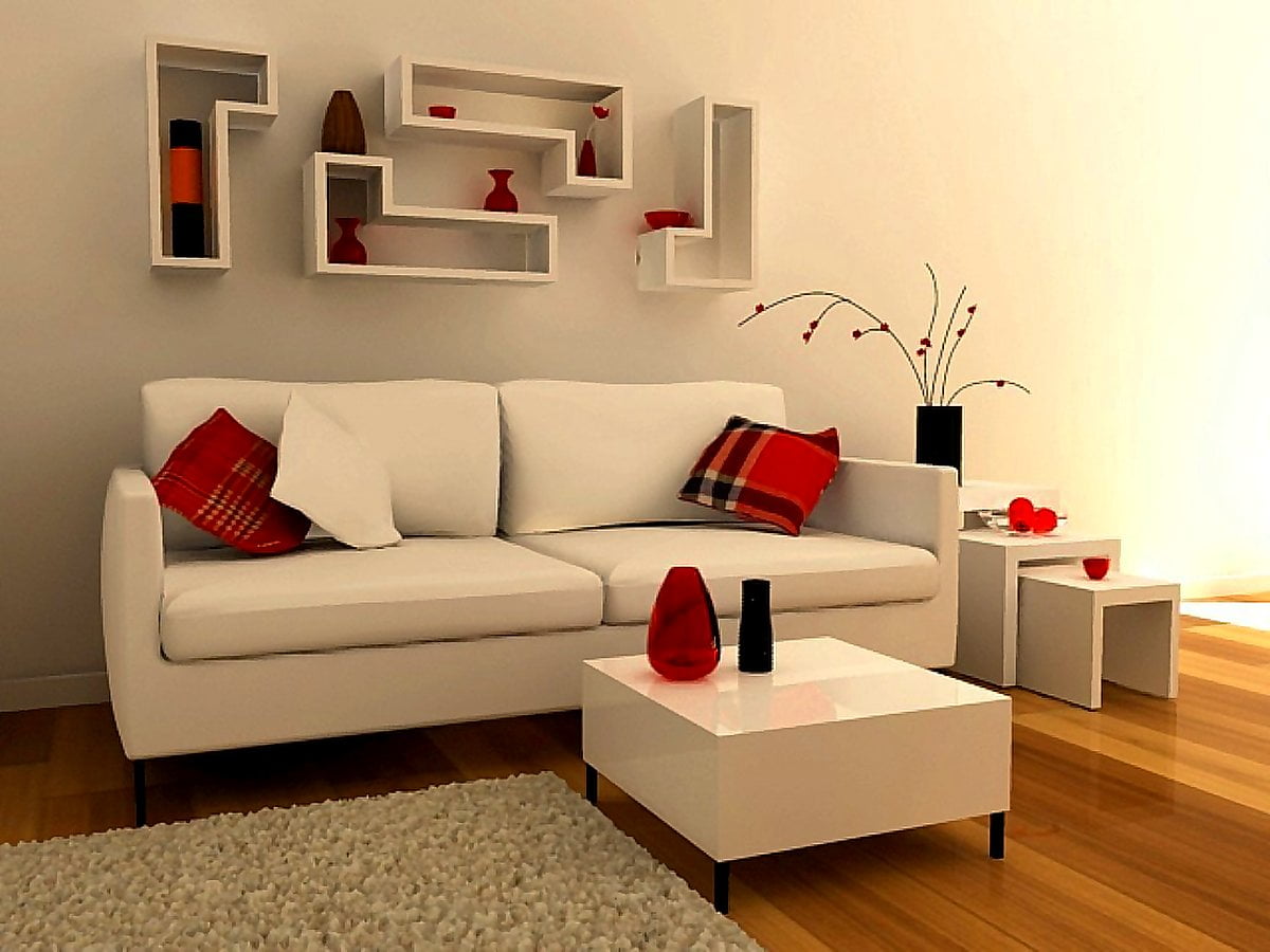 Woonkamer gevuld met meubels en flatscreen tv : bureaublad achtergrond