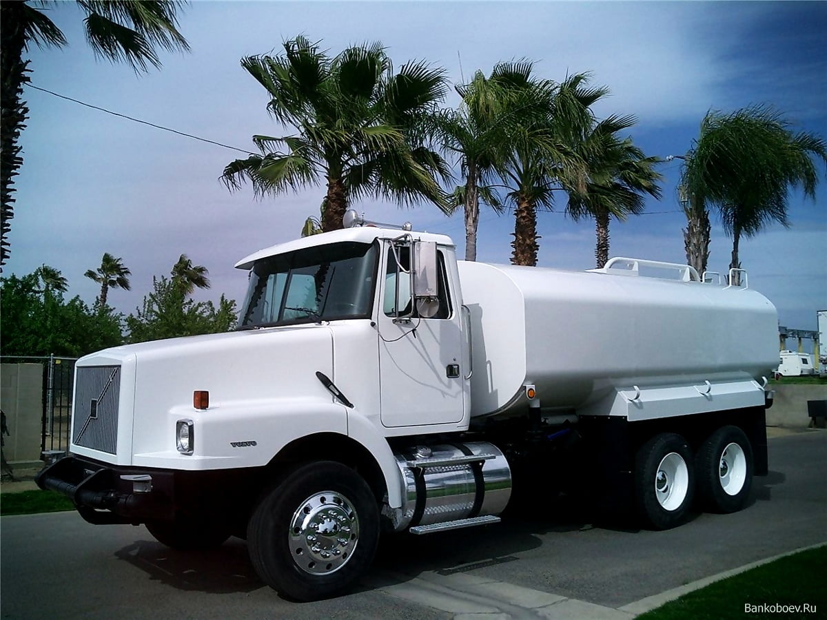 Grote witte vrachtwagen geparkeerd naast palmboom - bureaublad achtergrond (1280x960)