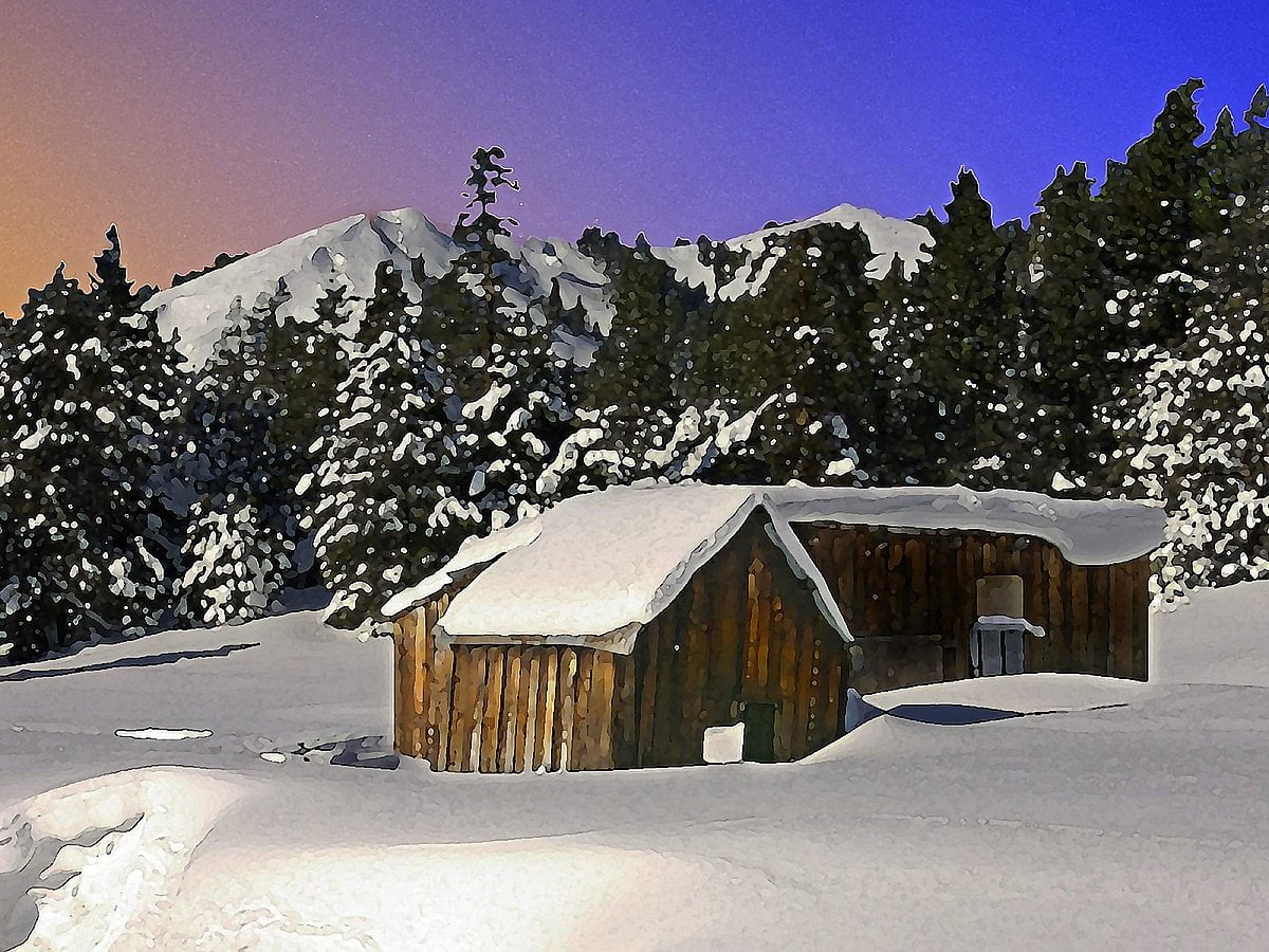 Huis bedekt met sneeuw - HD desktop achtergrond