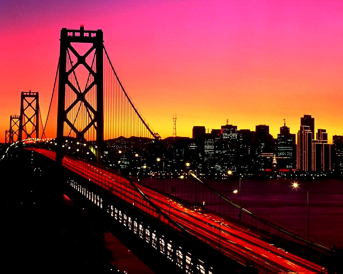 1280x1024 achtergronden / grote brug over de rivier in de stad (Oakland Bay Bridge, San Francisco, Californië, Verenigde Staten van Amerika)