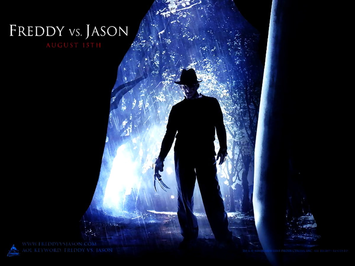 Man in het donker (scène uit film "Freddy vs. Jason") - achtergrond afbeelding