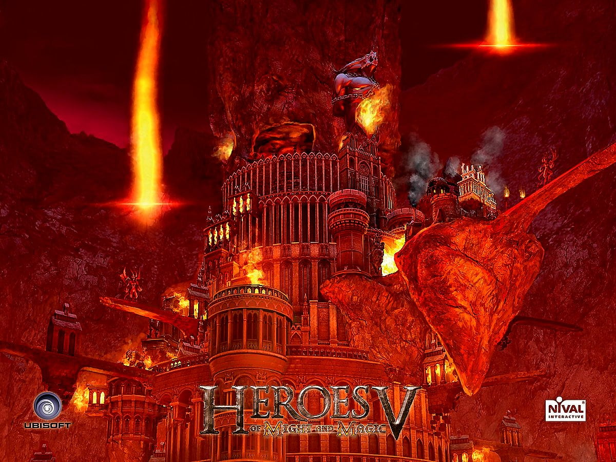 Gebouw in brand (scène uit videogame "HeroesV") / achtergrond 1600x1200