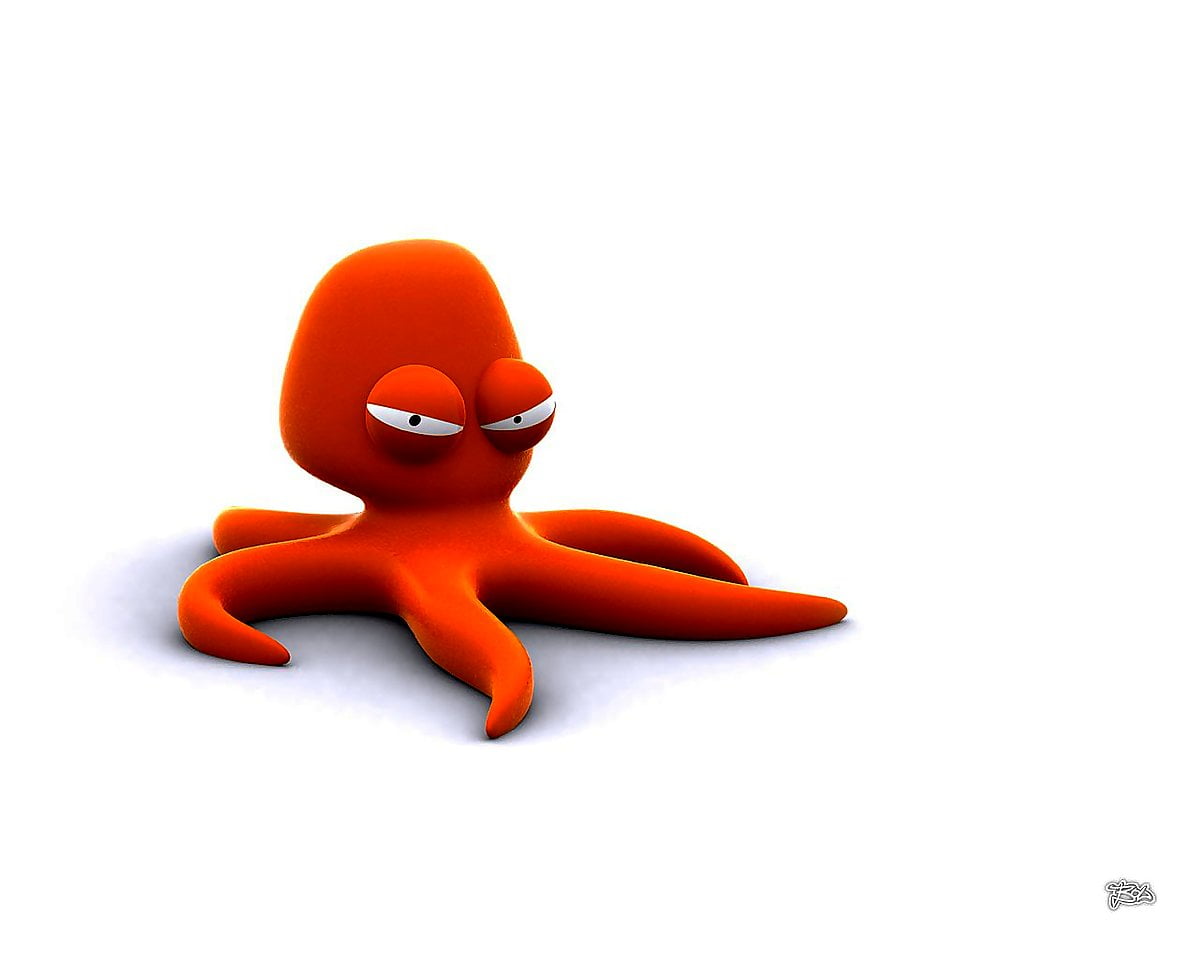 Achtergrond afbeelding - 3D, 3D clipart, tekenfilms, oranje, Octopus